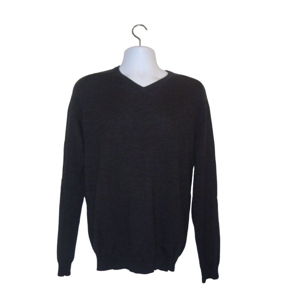 Banana Republic Gray Faux Leather Accent Fine Merino Wool Sweater size M